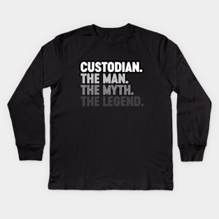 Custodian The Man The Myth The Legend Funny (White) Kids Long Sleeve T-Shirt